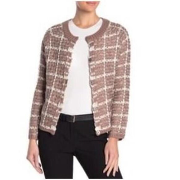 V-159 Michelle Nicole Plaid Cardigan Sweater Snap Closure BROWN size S new - Picture 1 of 1